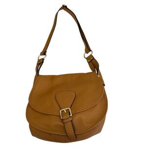 Uno Alla Volta Shoulder Bag Cognac Pebbled Leather Adjustable Strap Hobo Casual